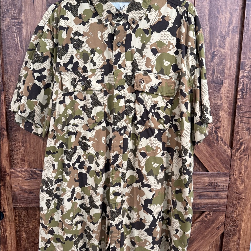 Duck Camp Green and Brown Camouflage Casual Button Down Shirt with Relaxed Fit
